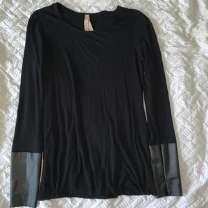 Black Top with Leather Sleeves